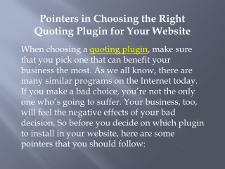 Pointers in Choosing the Right Quoting Plugin for Your Websi