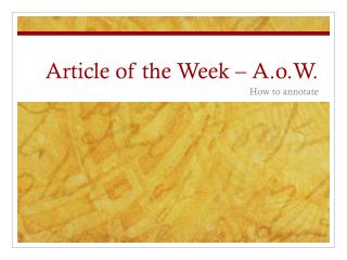 Article of the Week – A.o.W .
