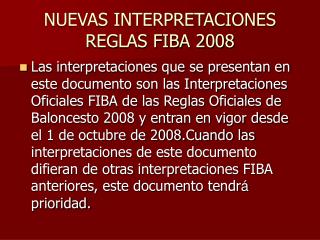 NUEVAS INTERPRETACIONES REGLAS FIBA 2008