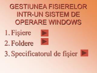 GESTIUNEA FISIERELOR INTR-UN SISTEM DE OPERARE WINDOWS