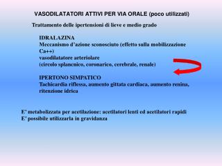 VASODILATATORI ATTIVI PER VIA ORALE (poco utilizzati)