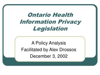 Ontario Health Information Privacy Legislation