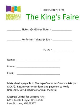 Ticket Order Form The King’s Faire