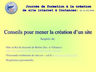 Journée de formation à la création de site internet à Coutances: le 11-03-2005