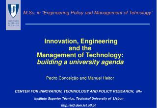 M.Sc. in “Engineering Policy and Management of Tehnology”