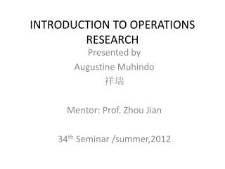 INTRODUCTION TO OPERATIONS RESEARCH