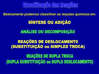 Classificação das Reações
