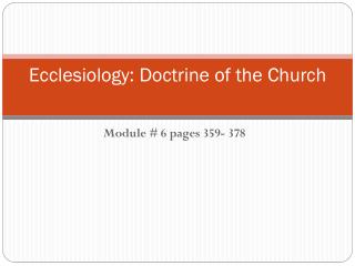 Ecclesiology: Doctrine of the Church