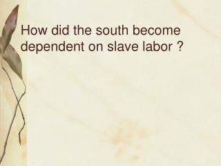 How did the south become dependent on slave labor ?