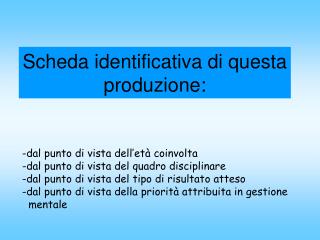 Scheda identificativa di questa produzione: