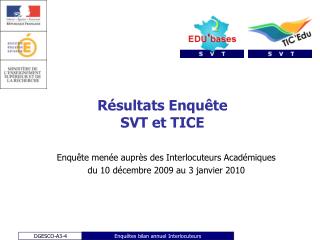 Résultats Enquête SVT et TICE