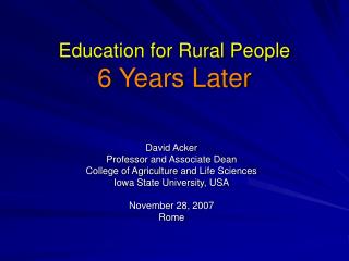 Education for Rural People 6 Years Later