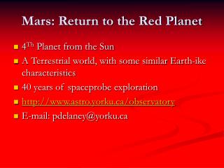 Mars: Return to the Red Planet