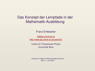 Das Konzept der Lernpfade in der Mathematik-Ausbildung