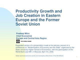Productivity Growth and Job Creation in Eastern Europe and the Former Soviet Union