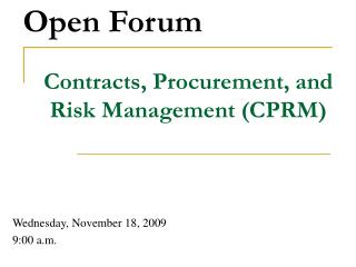 Contracts, Procurement, and Risk Management (CPRM)
