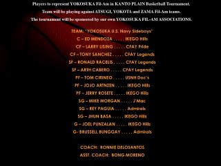 Players to represent YOKOSUKA Fil-Am in KANTO PLAIN Basketball Tournament.