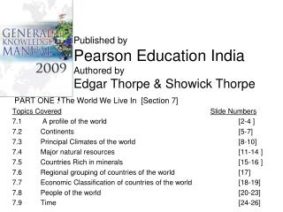 PART ONE : The World We Live In [Section 7] Topics Covered Slide Numbers