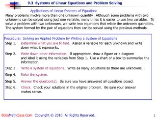 Applications of Linear Systems of Equations