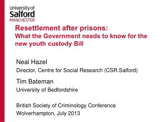 Resettlement after prisons: What the Government needs to know for the new youth custody Bill