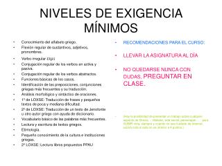 NIVELES DE EXIGENCIA MÍNIMOS