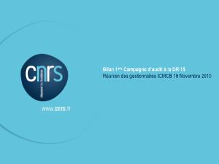 Bilan 1 ère Campagne d’audit à la DR 15 Réunion des gestionnaires ICMCB 16 Novembre 2010