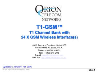 T1-GSM™ T1 Channel Bank with 24 X GSM Wireless Interface(s)