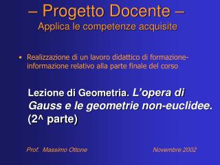 – Progetto Docente – Applica le competenze acquisite