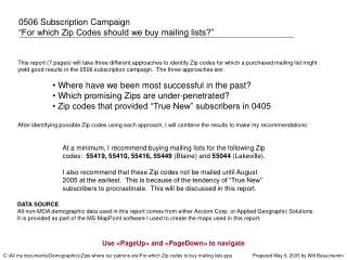 0506 Subscription Campaign “For which Zip Codes should we buy mailing lists?”