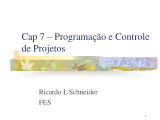 Cap 7 – Programação e Controle de Projetos
