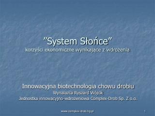 ”System Słońce” korzyści ekonomiczne wynikające z wdrożenia