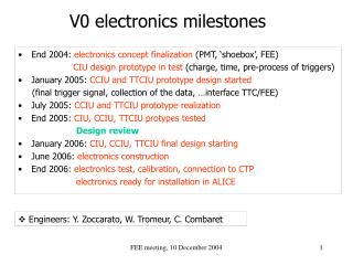 V0 electronics milestones