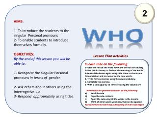 Lesson Plan activities