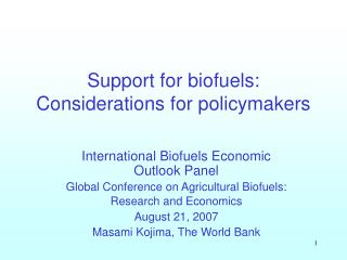 Support for biofuels: Considerations for policymakers