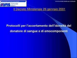 Il Decreto Ministeriale 26 gennaio 2001