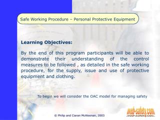 Safe Working Procedure – Personal Protective Equipment