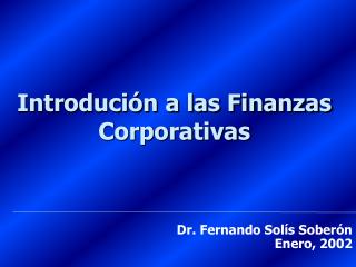 Introdución a las Finanzas Corporativas