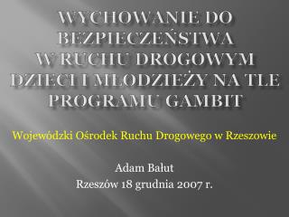 Wychowanie do bezpieczeństwa w ruchu drogowym dzieci i młodzieży na tle programu Gambit