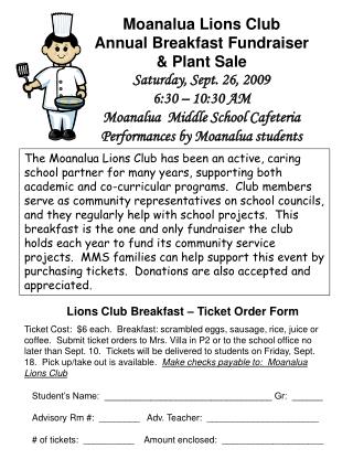 Moanalua Lions Club Annual Breakfast Fundraiser &amp; Plant Sale Saturday, Sept. 26, 2009