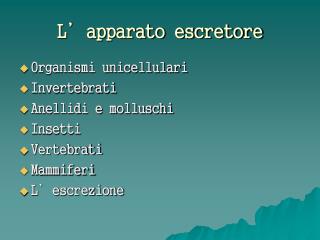 L’apparato escretore