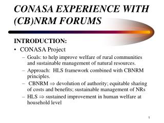 CONASA EXPERIENCE WITH (CB)NRM FORUMS