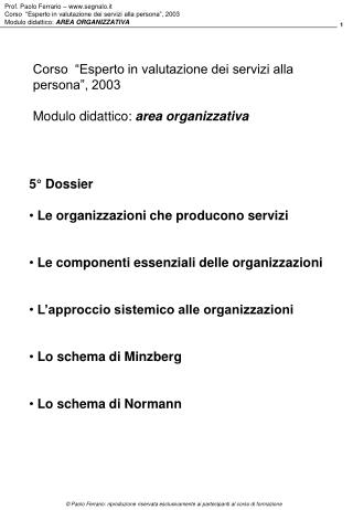 Corso “Esperto in valutazione dei servizi alla persona”, 2003