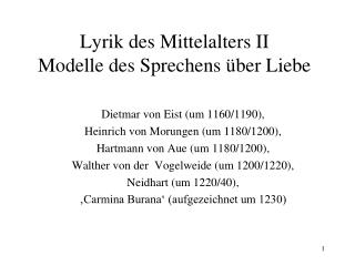 Lyrik des Mittelalters II Modelle des Sprechens über Liebe