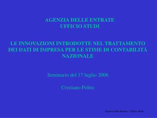 AGENZIA DELLE ENTRATE UFFICIO STUDI