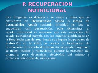 P. RECUPERACION NUTRICIONAL