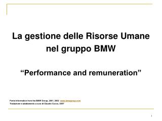 La gestione delle Risorse Umane nel gruppo BMW “Performance and remuneration”
