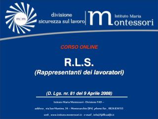 CORSO ONLINE R.L.S. (Rappresentanti dei lavoratori) (D. Lgs . nr . 81 del 9 Aprile 2008)