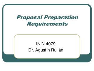 Proposal Preparation Requirements