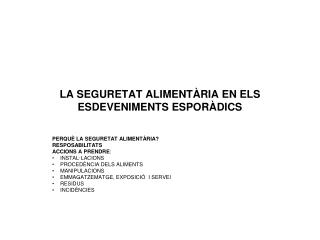 LA SEGURETAT ALIMENTÀRIA EN ELS ESDEVENIMENTS ESPORÀDICS