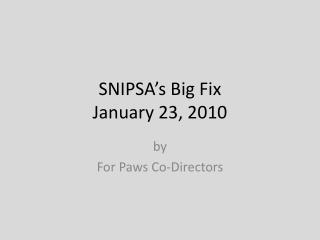 SNIPSA’s Big Fix January 23, 2010